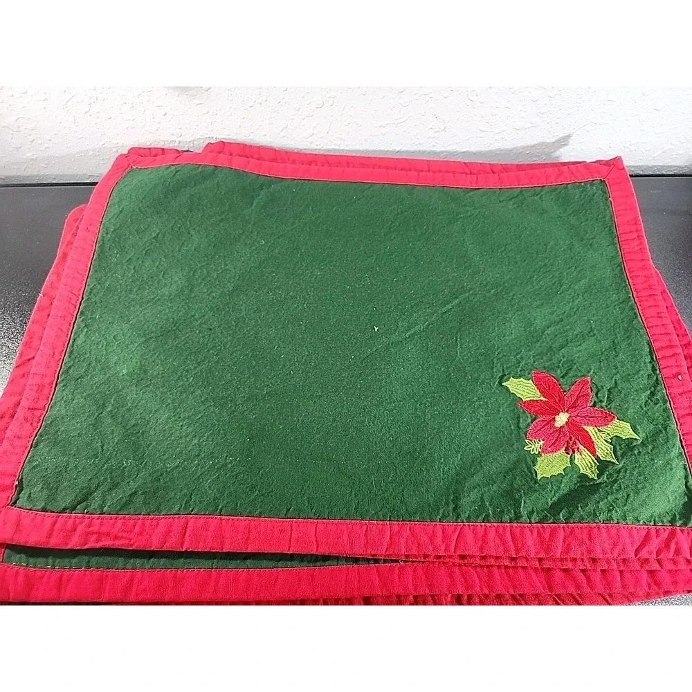 Set of 10 Christmas green Red‎ Placemat with red poinsettias 14